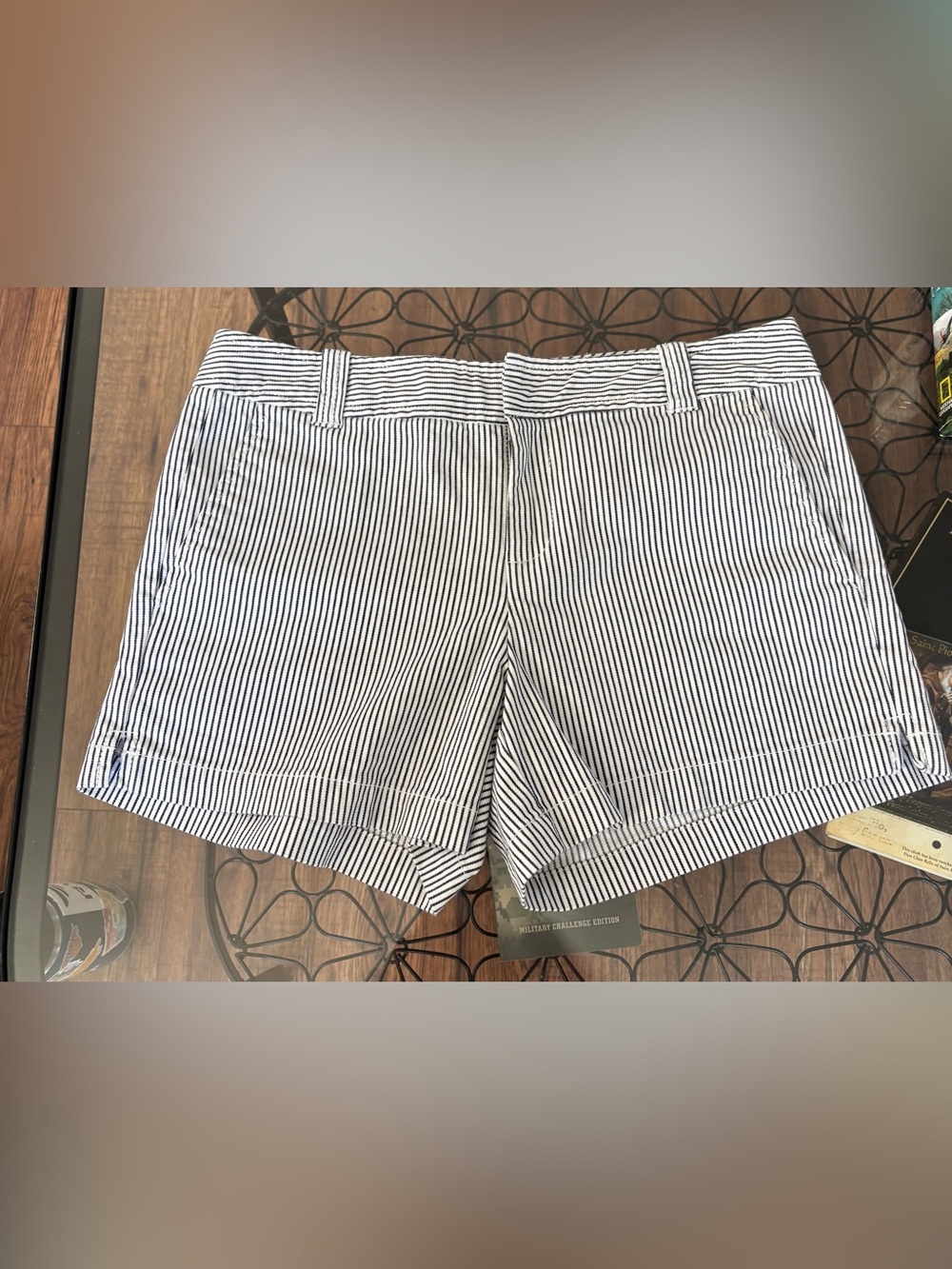 New York & Company Striped Cotton Shorts - Navy & White Sz 4